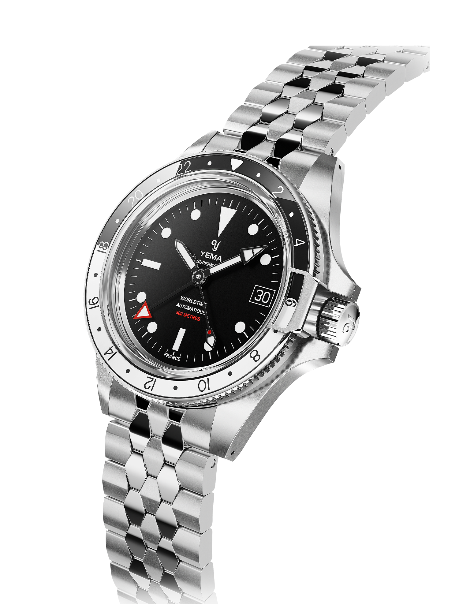 YEMA 腕時計 メンズ YGMT22A39-AMS スーパーマン500 GMT 自動巻き ブラックxシルバー アナログ表示
