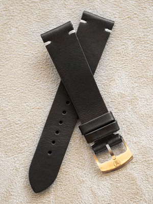 Black Leather Vintage Watch Band 19mm Bronze Buckle (¥22,500)